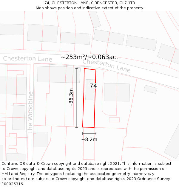 74, CHESTERTON LANE, CIRENCESTER, GL7 1TR: Plot and title map