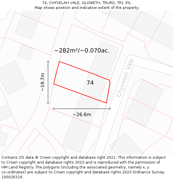 74, CHYVELAH VALE, GLOWETH, TRURO, TR1 3YL: Plot and title map