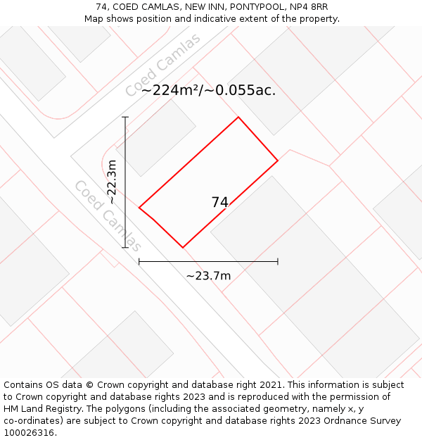 74, COED CAMLAS, NEW INN, PONTYPOOL, NP4 8RR: Plot and title map