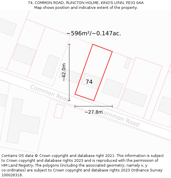 74, COMMON ROAD, RUNCTON HOLME, KING'S LYNN, PE33 0AA: Plot and title map