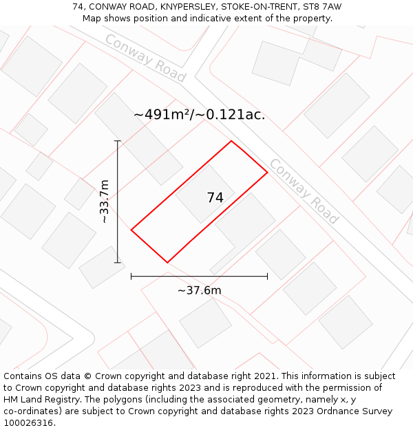 74, CONWAY ROAD, KNYPERSLEY, STOKE-ON-TRENT, ST8 7AW: Plot and title map