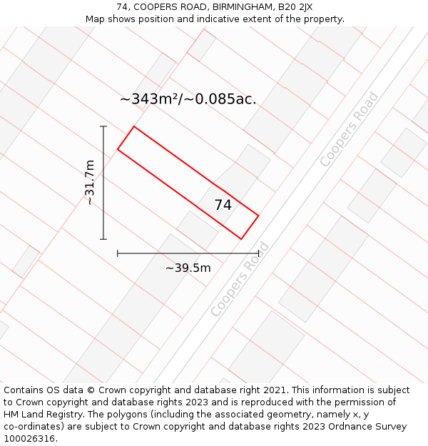 74, COOPERS ROAD, BIRMINGHAM, B20 2JX: Plot and title map