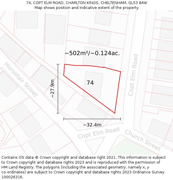 74, COPT ELM ROAD, CHARLTON KINGS, CHELTENHAM, GL53 8AW: Plot and title map