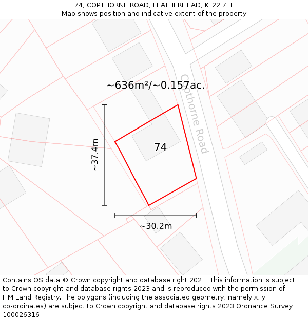 74, COPTHORNE ROAD, LEATHERHEAD, KT22 7EE: Plot and title map