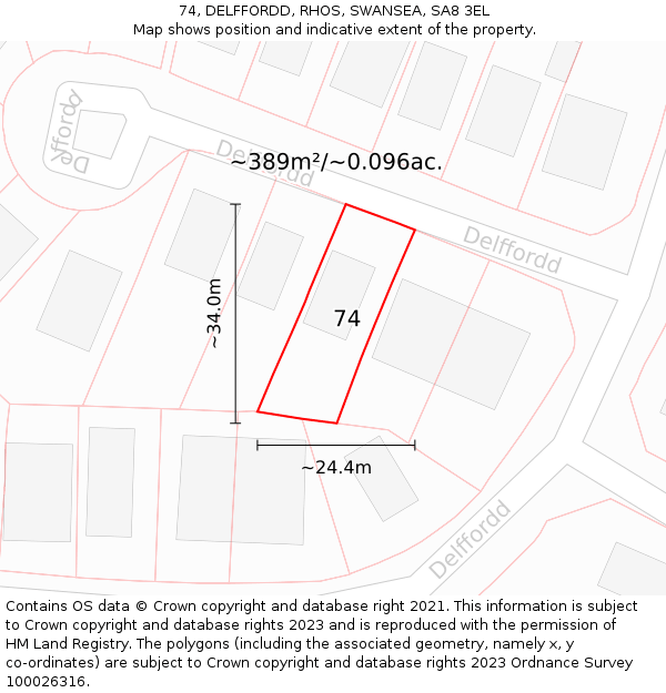 74, DELFFORDD, RHOS, SWANSEA, SA8 3EL: Plot and title map
