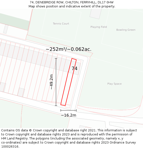 74, DENEBRIDGE ROW, CHILTON, FERRYHILL, DL17 0HW: Plot and title map
