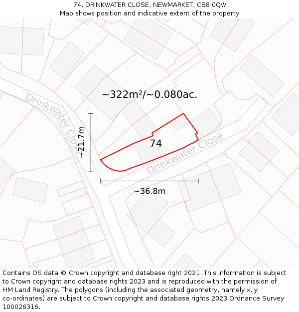 74, DRINKWATER CLOSE, NEWMARKET, CB8 0QW: Plot and title map