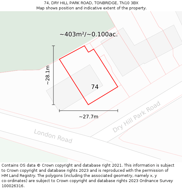 74, DRY HILL PARK ROAD, TONBRIDGE, TN10 3BX: Plot and title map