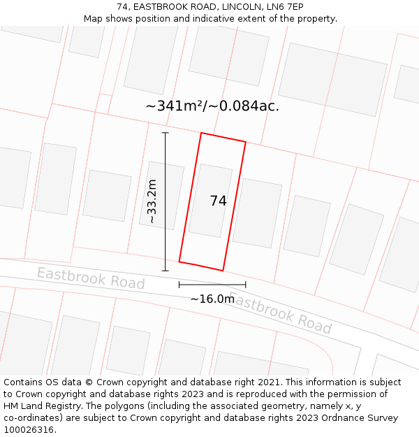 74, EASTBROOK ROAD, LINCOLN, LN6 7EP: Plot and title map