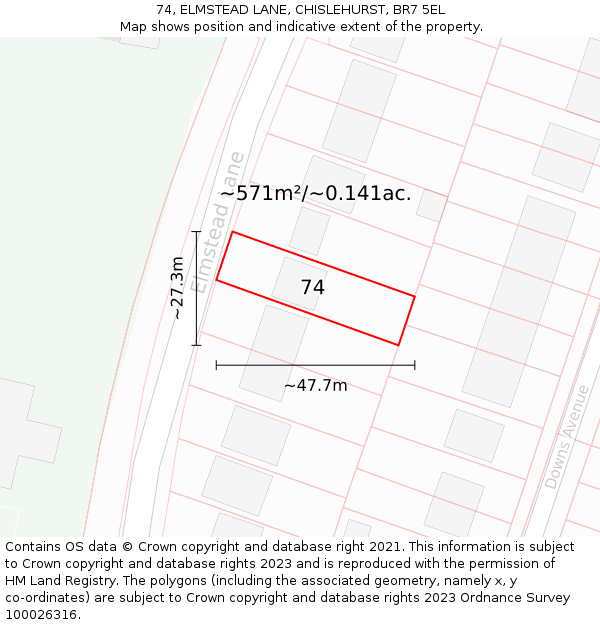 74, ELMSTEAD LANE, CHISLEHURST, BR7 5EL: Plot and title map