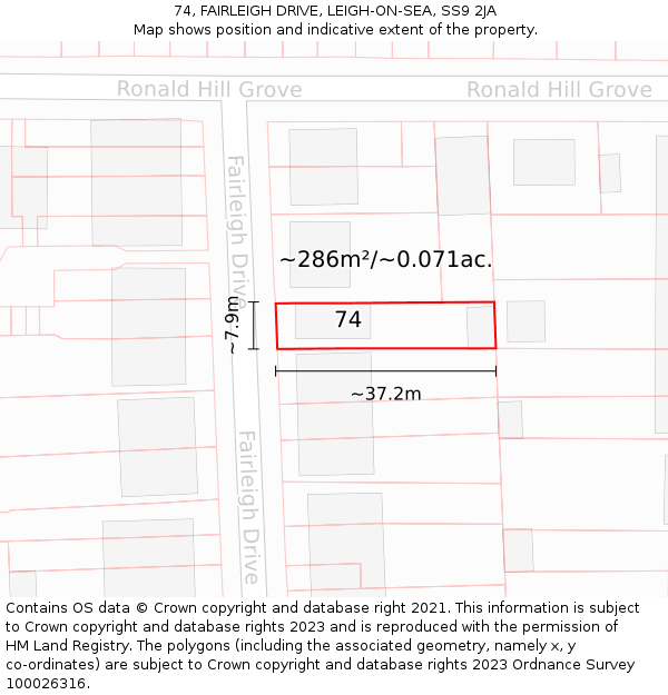 74, FAIRLEIGH DRIVE, LEIGH-ON-SEA, SS9 2JA: Plot and title map