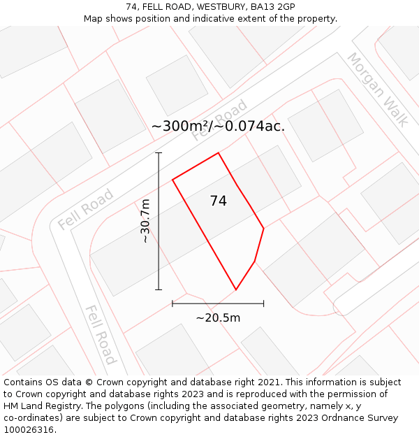 74, FELL ROAD, WESTBURY, BA13 2GP: Plot and title map