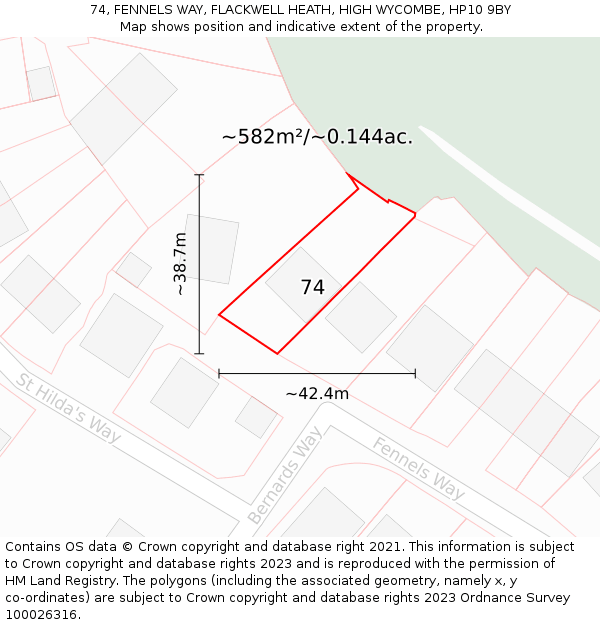 74, FENNELS WAY, FLACKWELL HEATH, HIGH WYCOMBE, HP10 9BY: Plot and title map