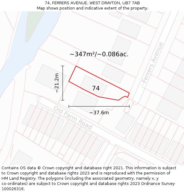 74, FERRERS AVENUE, WEST DRAYTON, UB7 7AB: Plot and title map