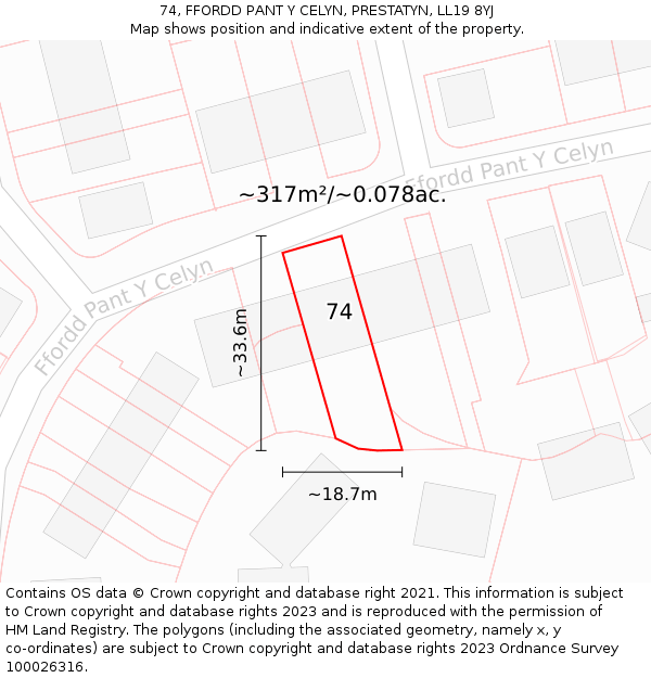 74, FFORDD PANT Y CELYN, PRESTATYN, LL19 8YJ: Plot and title map