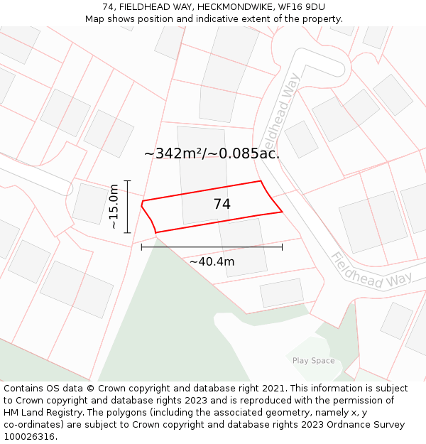 74, FIELDHEAD WAY, HECKMONDWIKE, WF16 9DU: Plot and title map