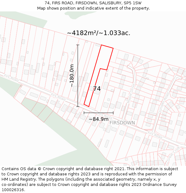 74, FIRS ROAD, FIRSDOWN, SALISBURY, SP5 1SW: Plot and title map