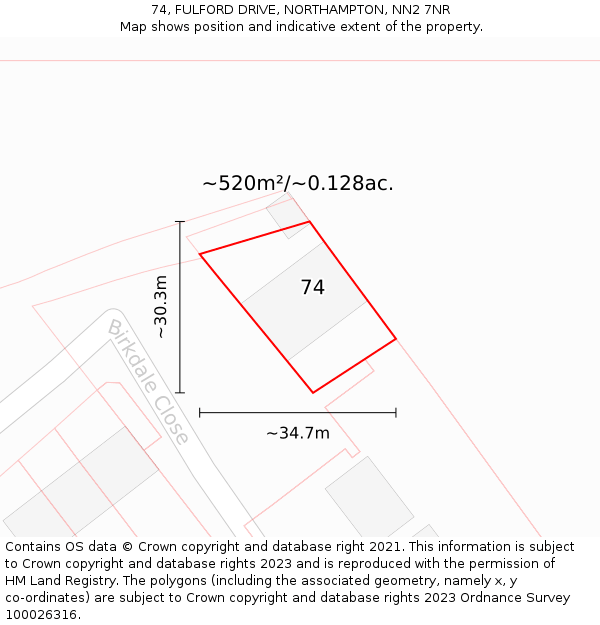 74, FULFORD DRIVE, NORTHAMPTON, NN2 7NR: Plot and title map