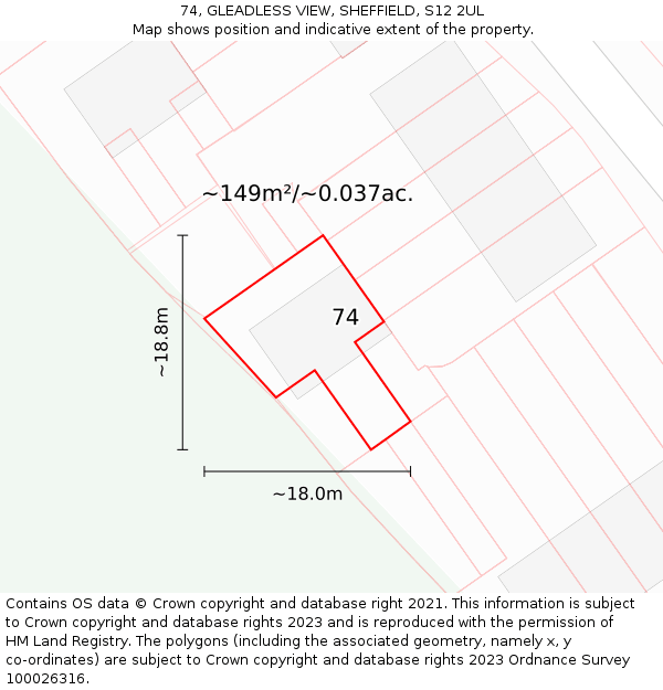 74, GLEADLESS VIEW, SHEFFIELD, S12 2UL: Plot and title map