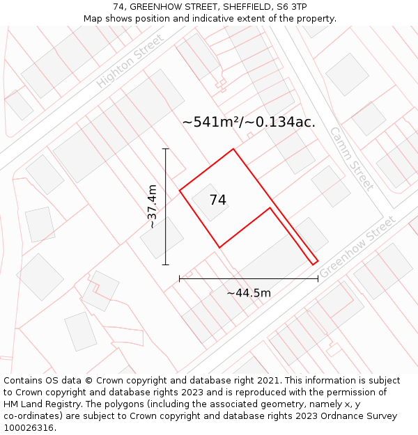 74, GREENHOW STREET, SHEFFIELD, S6 3TP: Plot and title map