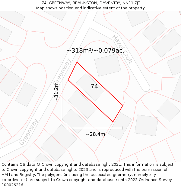 74, GREENWAY, BRAUNSTON, DAVENTRY, NN11 7JT: Plot and title map