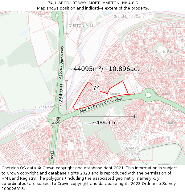 74, HARCOURT WAY, NORTHAMPTON, NN4 8JS: Plot and title map