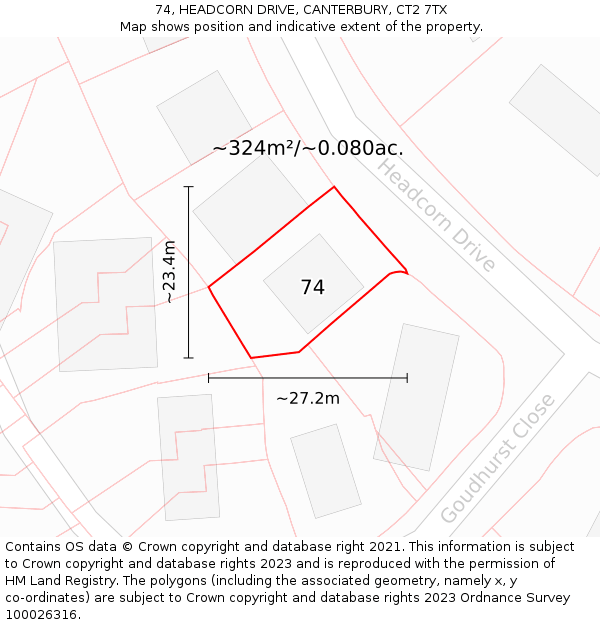 74, HEADCORN DRIVE, CANTERBURY, CT2 7TX: Plot and title map