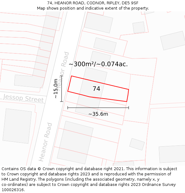 74, HEANOR ROAD, CODNOR, RIPLEY, DE5 9SF: Plot and title map