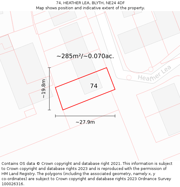 74, HEATHER LEA, BLYTH, NE24 4DF: Plot and title map