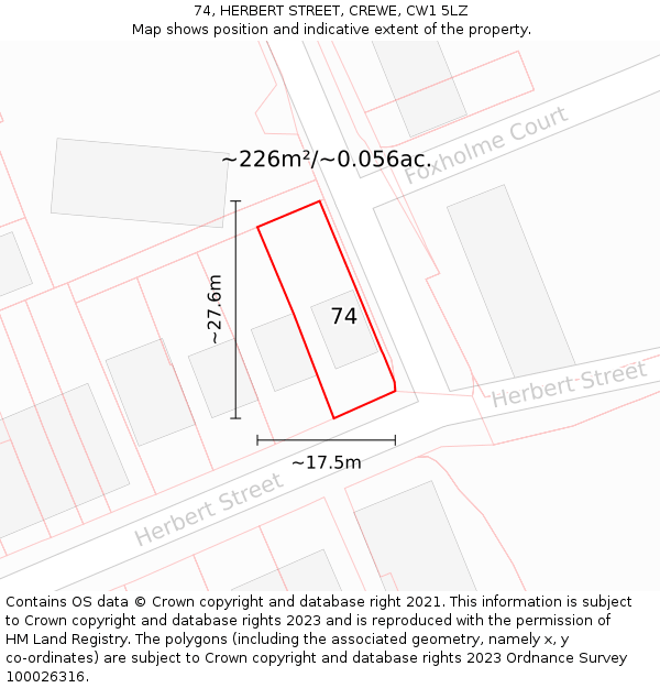 74, HERBERT STREET, CREWE, CW1 5LZ: Plot and title map