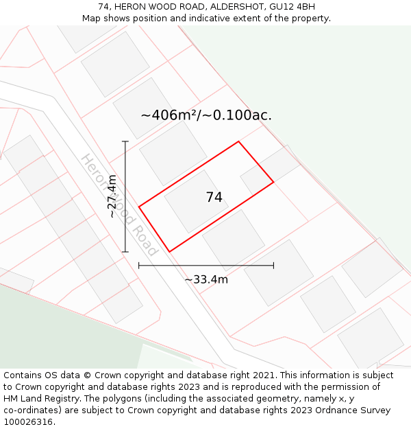 74, HERON WOOD ROAD, ALDERSHOT, GU12 4BH: Plot and title map