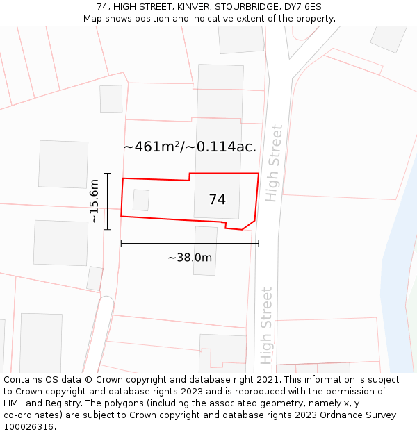 74, HIGH STREET, KINVER, STOURBRIDGE, DY7 6ES: Plot and title map