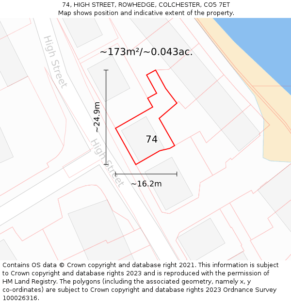 74, HIGH STREET, ROWHEDGE, COLCHESTER, CO5 7ET: Plot and title map