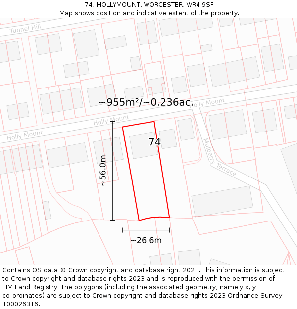 74, HOLLYMOUNT, WORCESTER, WR4 9SF: Plot and title map