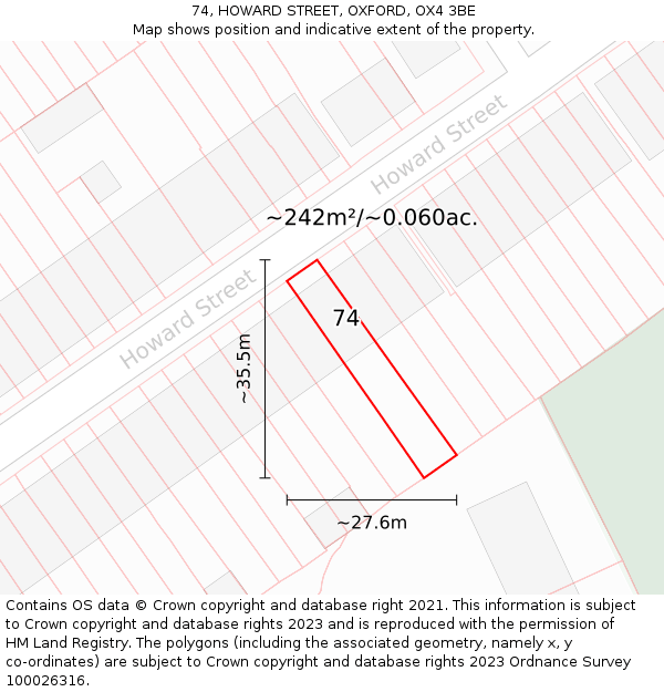 74, HOWARD STREET, OXFORD, OX4 3BE: Plot and title map