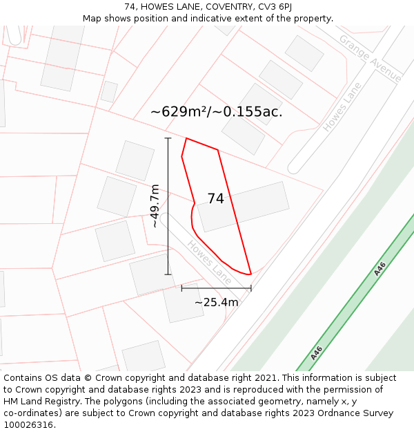 74, HOWES LANE, COVENTRY, CV3 6PJ: Plot and title map