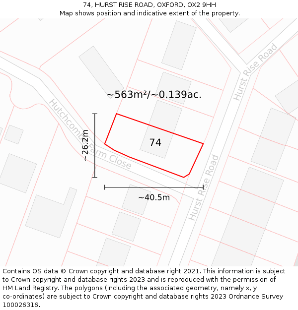 74, HURST RISE ROAD, OXFORD, OX2 9HH: Plot and title map