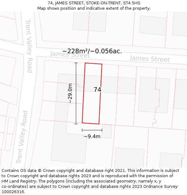 74, JAMES STREET, STOKE-ON-TRENT, ST4 5HS: Plot and title map