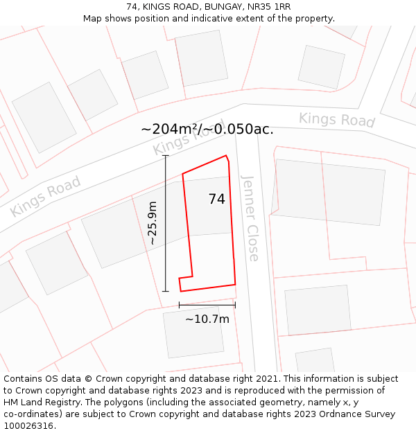 74, KINGS ROAD, BUNGAY, NR35 1RR: Plot and title map