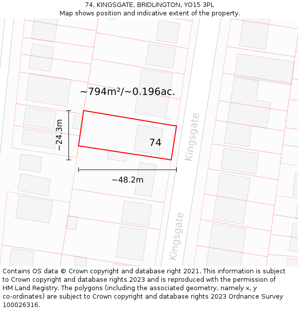 74, KINGSGATE, BRIDLINGTON, YO15 3PL: Plot and title map