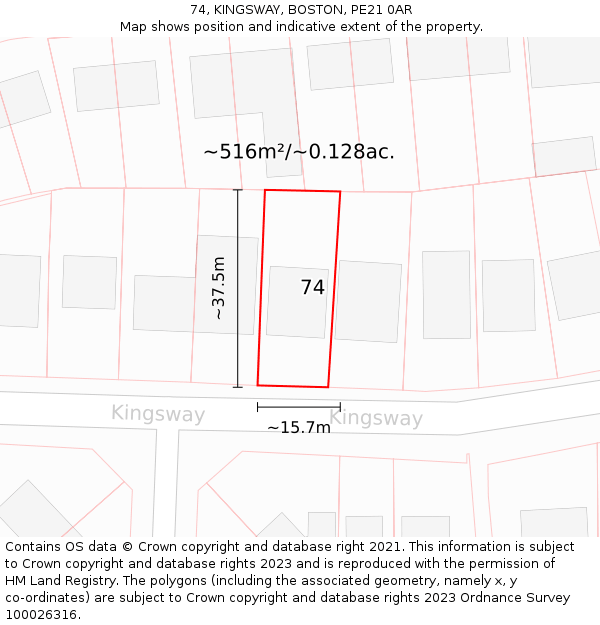 74, KINGSWAY, BOSTON, PE21 0AR: Plot and title map