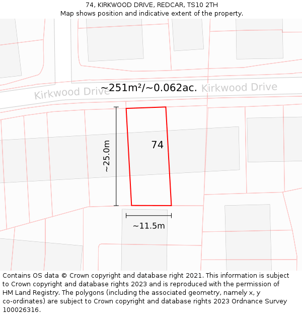 74, KIRKWOOD DRIVE, REDCAR, TS10 2TH: Plot and title map