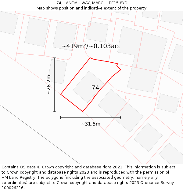 74, LANDAU WAY, MARCH, PE15 8YD: Plot and title map