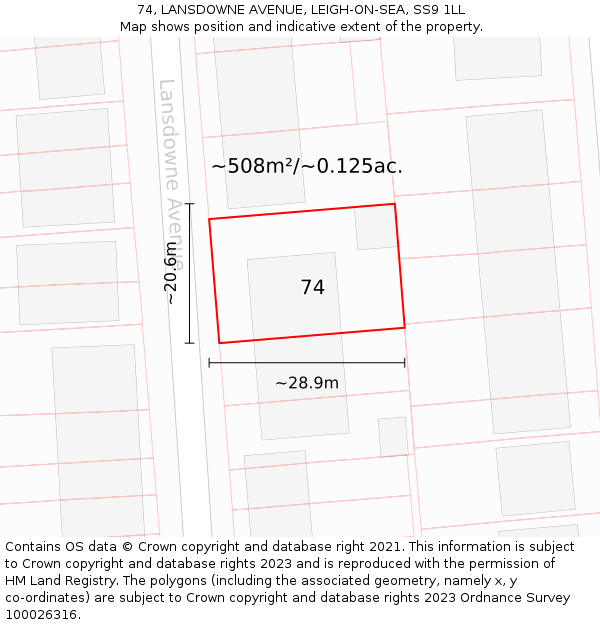 74, LANSDOWNE AVENUE, LEIGH-ON-SEA, SS9 1LL: Plot and title map