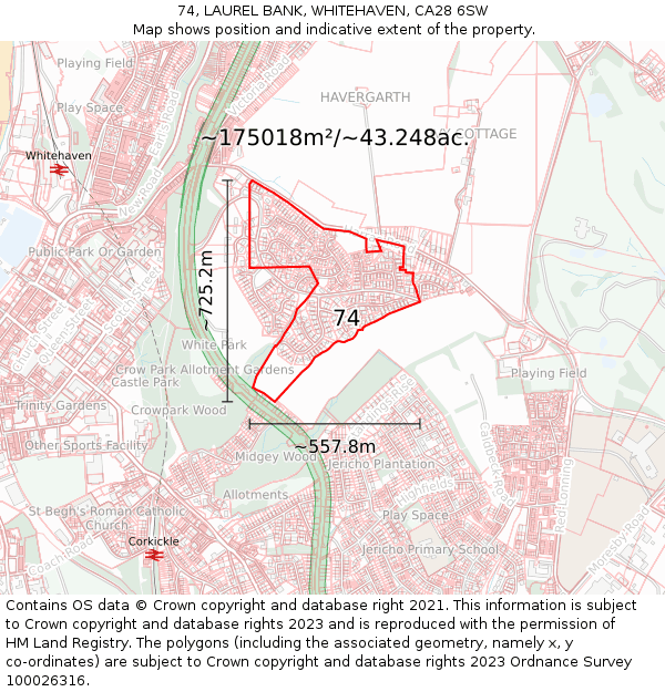 74, LAUREL BANK, WHITEHAVEN, CA28 6SW: Plot and title map
