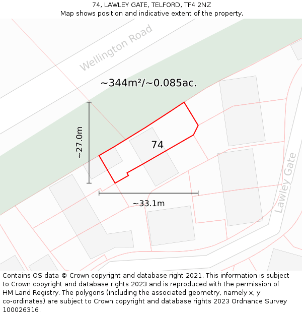74, LAWLEY GATE, TELFORD, TF4 2NZ: Plot and title map