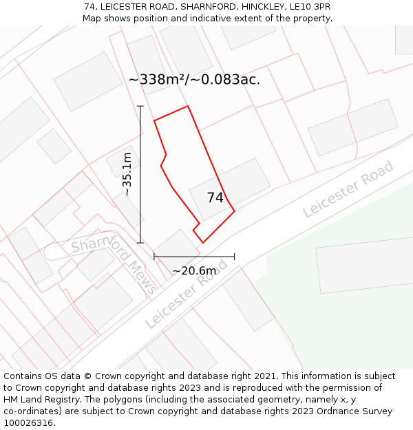 74, LEICESTER ROAD, SHARNFORD, HINCKLEY, LE10 3PR: Plot and title map