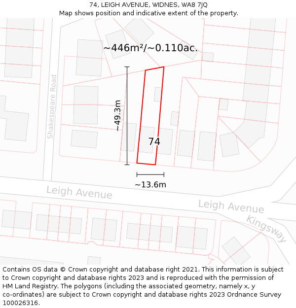 74, LEIGH AVENUE, WIDNES, WA8 7JQ: Plot and title map