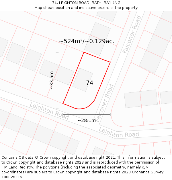 74, LEIGHTON ROAD, BATH, BA1 4NG: Plot and title map