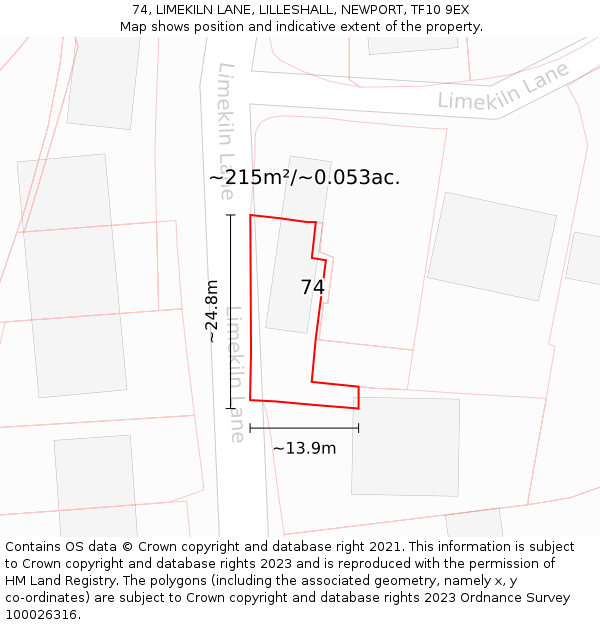 74, LIMEKILN LANE, LILLESHALL, NEWPORT, TF10 9EX: Plot and title map